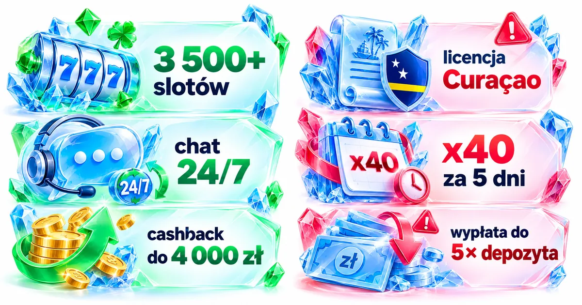 Infografika: plusy i minusy ICE Casino według regulaminu