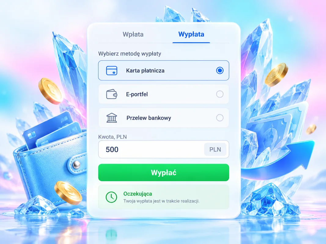 Formularz wypłaty w kasie ICE Casino: wybór metody, kwota w PLN i przycisk Wypłać
